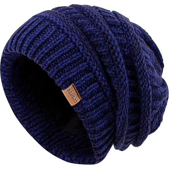 Women\'s Slouchy B2 Navy Beanie Winter Warm Chunky Soft Skull Cable Knit Hat Cap